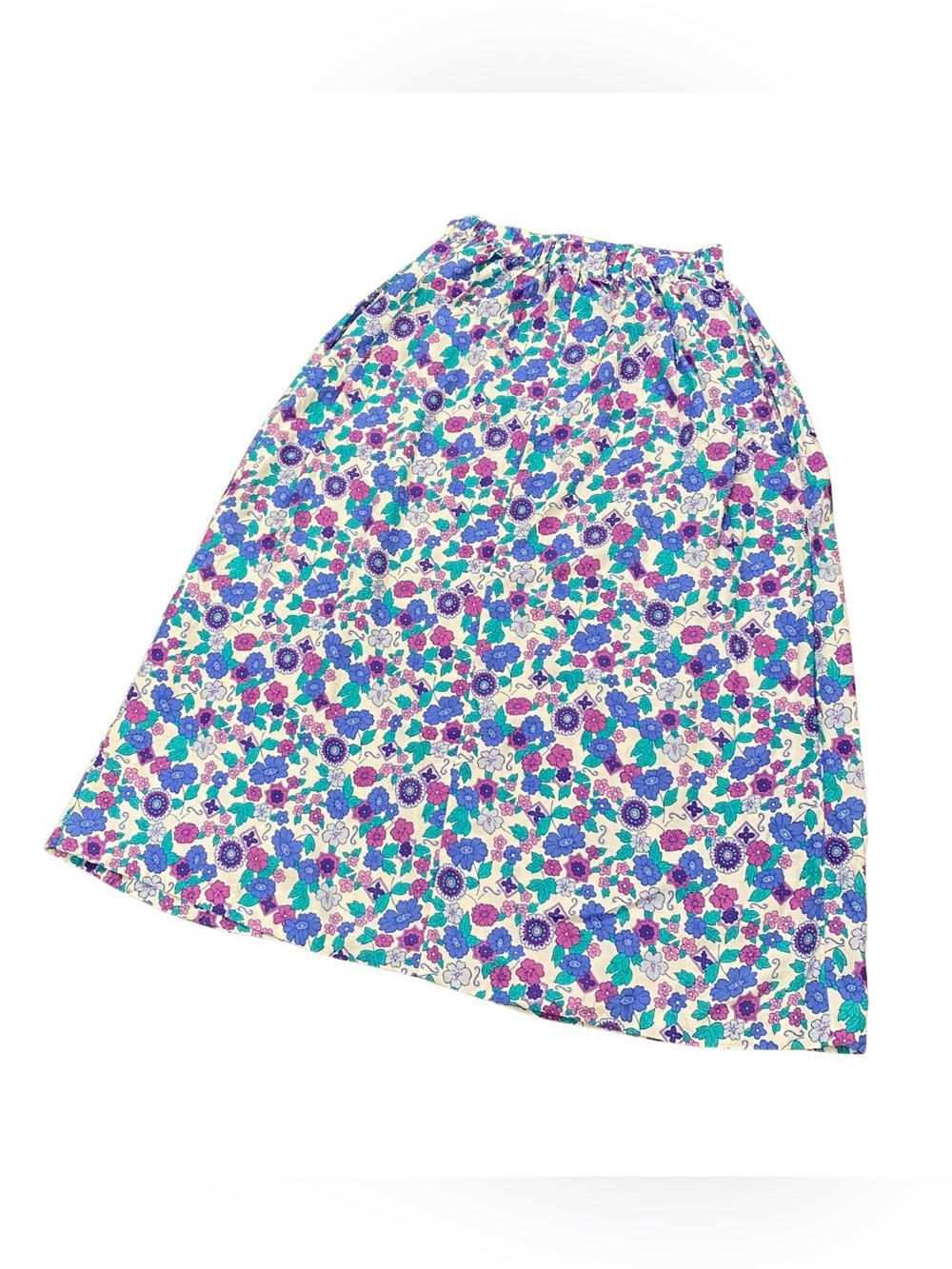 Vintage 1980's 80's Floral Maxi Skirt Purple White Women's Size Small 8 Retro